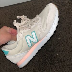 New Balance Cream Sneakers with Blue and Pink Highlights